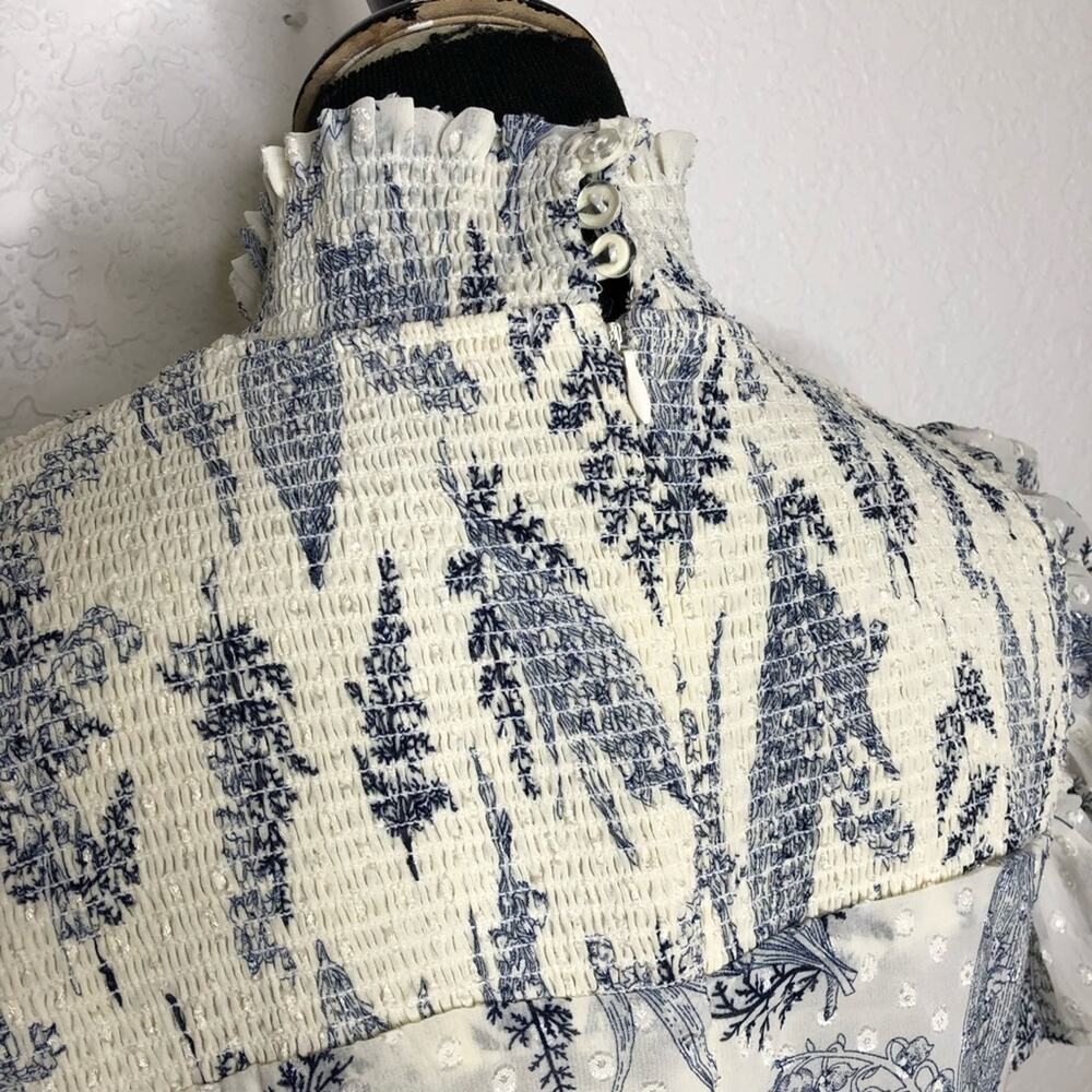 INA white blue floral ruffle smocked maxi dress size Medium - Picture 14 of 16